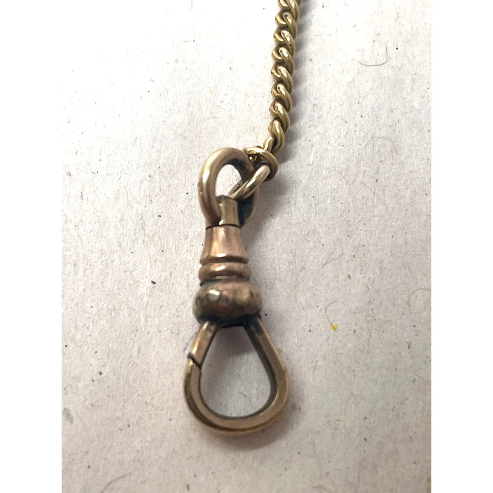 Antique Gold Tone Watch Fob Clip Chain PAT. PEND.G 5.5”